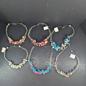 Homemade Crochet Jewelry Wire Necklace with Multicolor Beads 23" Long Lot of 6